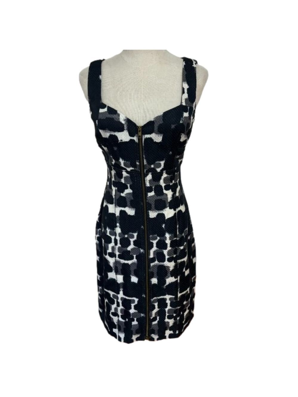 BLURRED WATERCOLOR BLACK & GRAY ARTSY MUSE LIME GREEN LINING ZIP FRONT DRESS 10